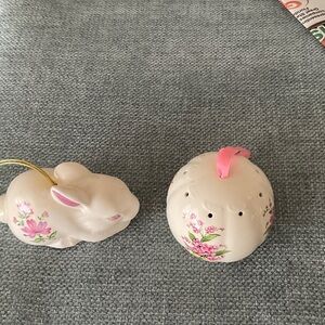 Floral Ceramic Bunny and Egg Ornament Set
